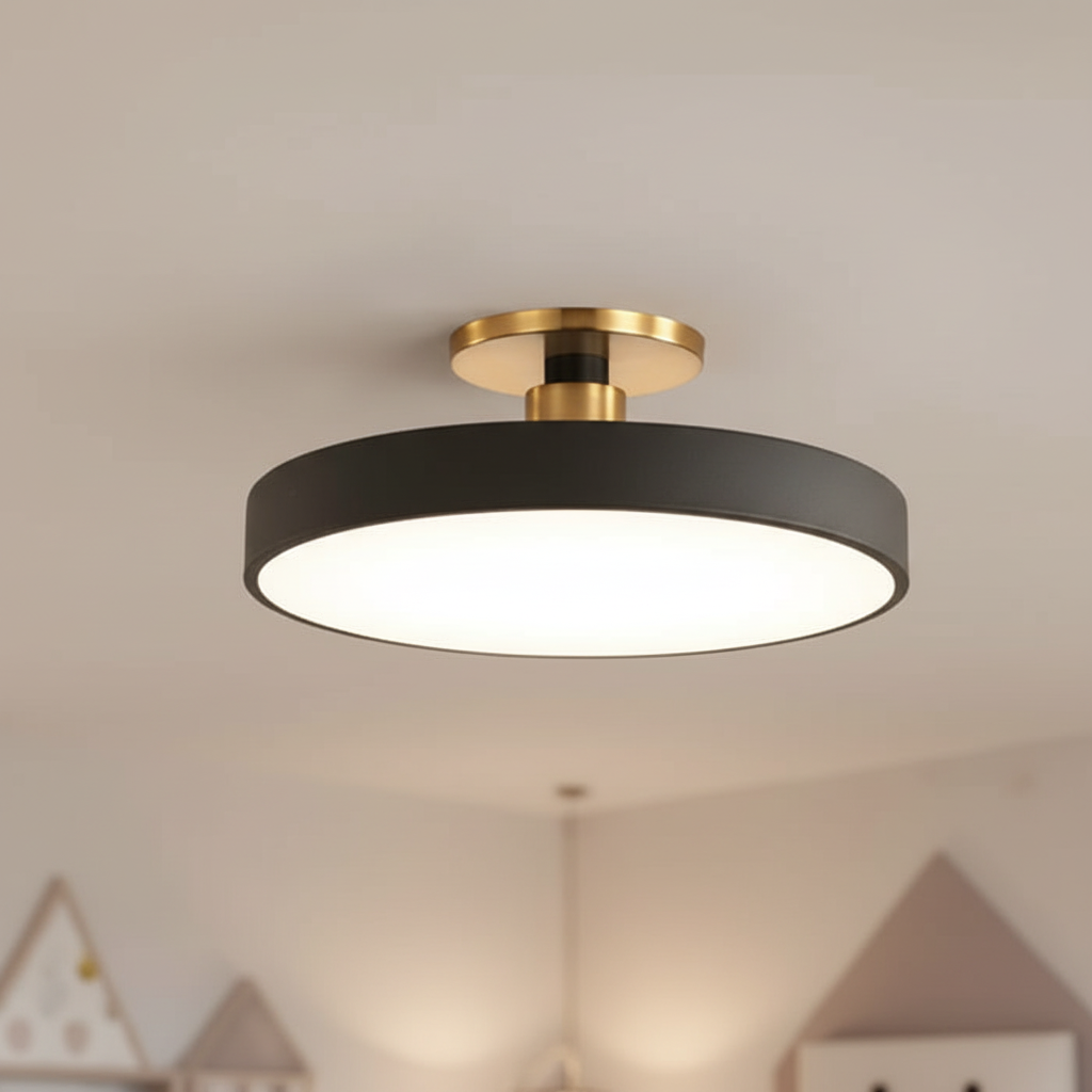 Modern semi-recessed LED ceiling light. Helligon fixture for stylish home decor & soft indoor lighting.
