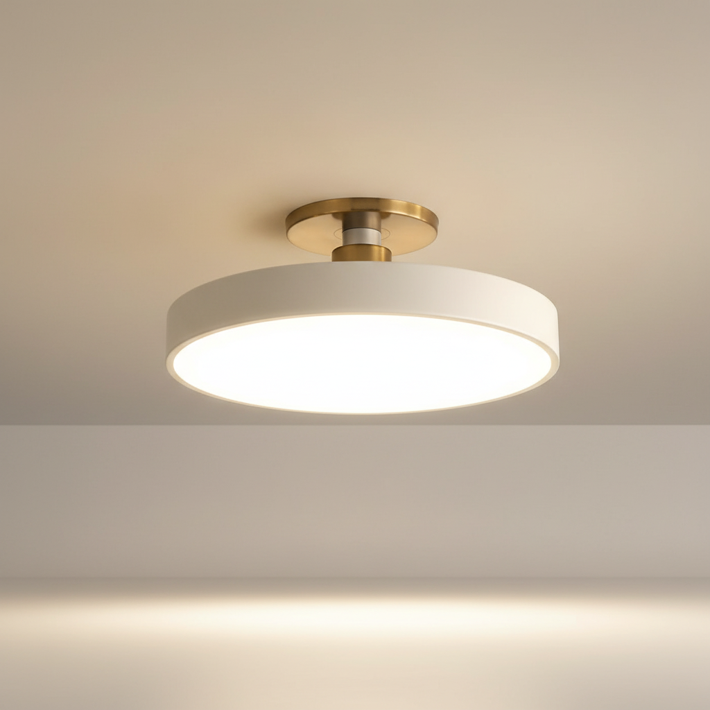 Unisex semi-recessed LED ceiling light fixture. Provides soft, modern lighting for any contemporary home.