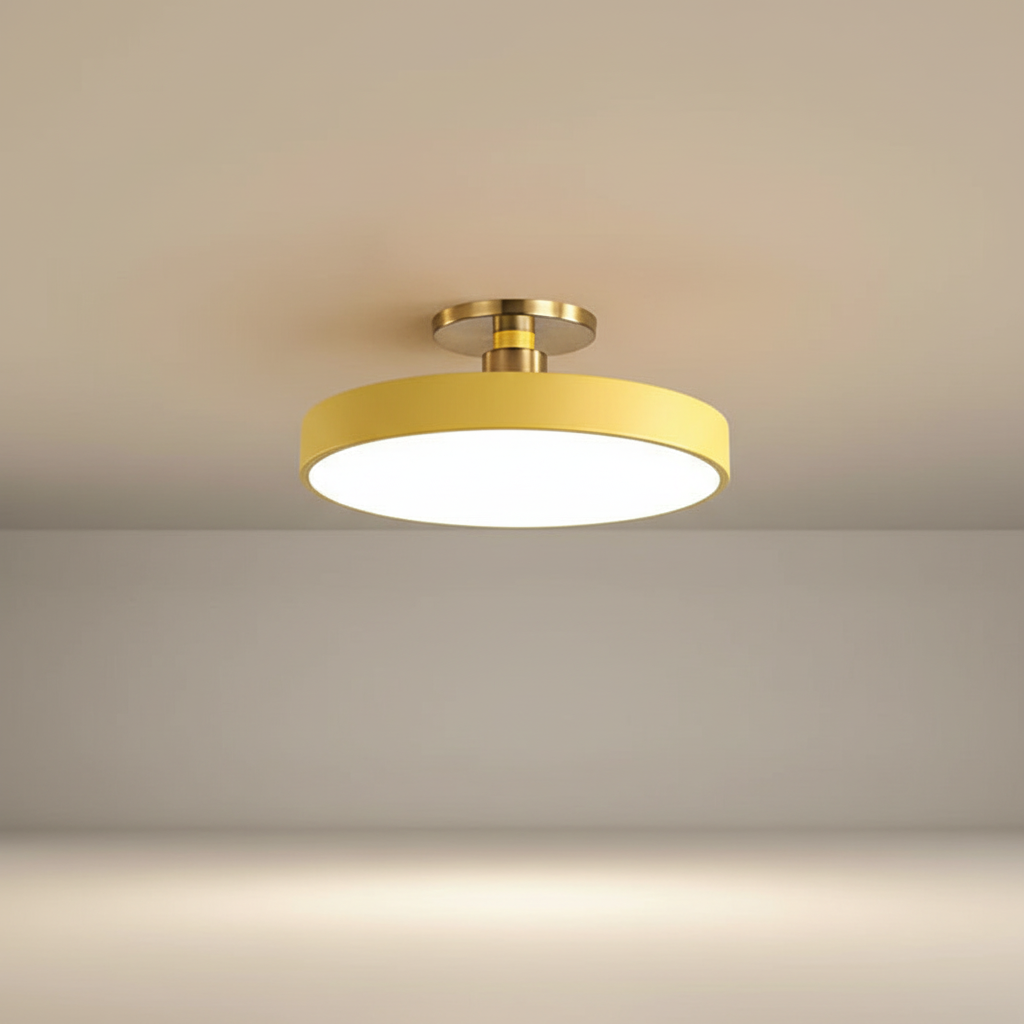 Bedroom semi-recessed LED light. Glare-free acrylic lamp with modern minimalist design for kids room.
