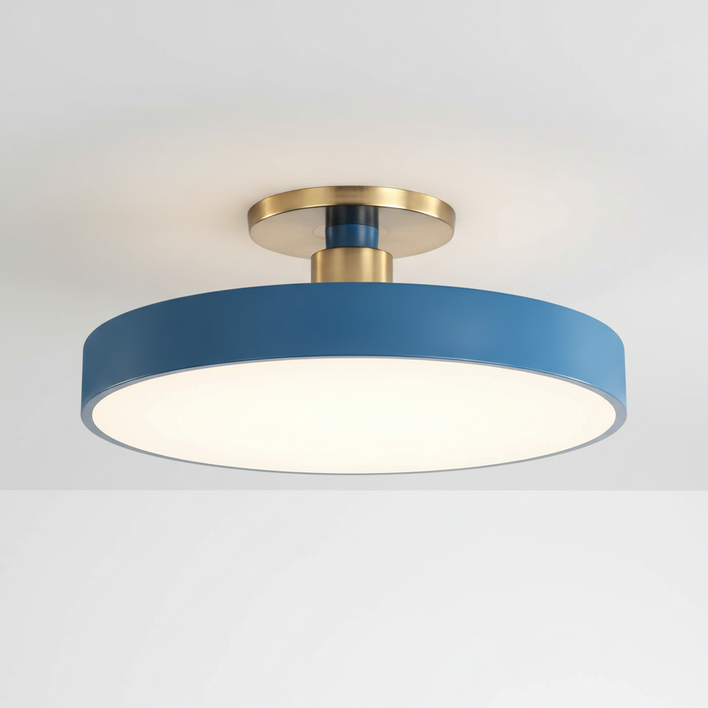 Unisex LED ceiling light, semi-recessed. Modern lighting fixture for contemporary home decor & ambiance.