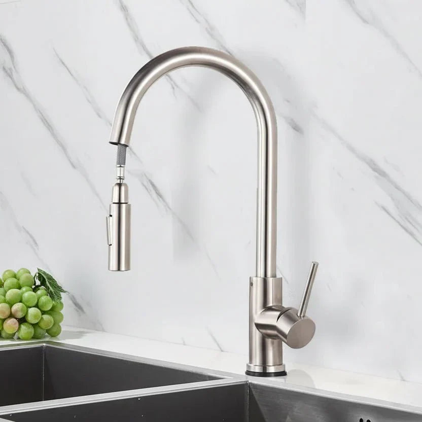 Upgrade your kitchen with this sleek smart sensor faucet and versatile pull-out sprayer, boosting style & function.