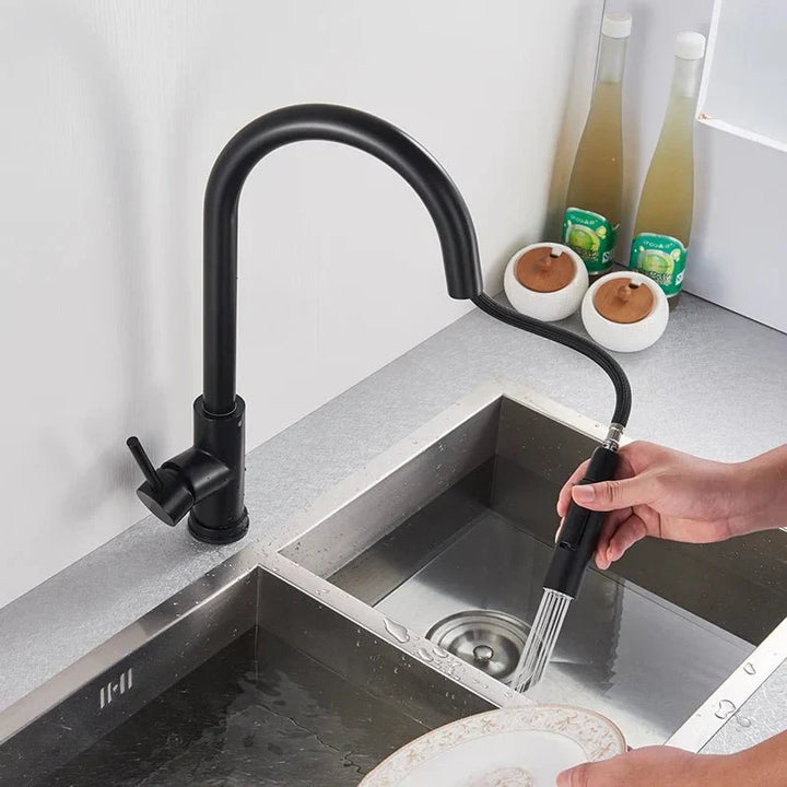 Sleek stainless steel smart kitchen faucet with pull-out sprayer, blending modern design and functionality.