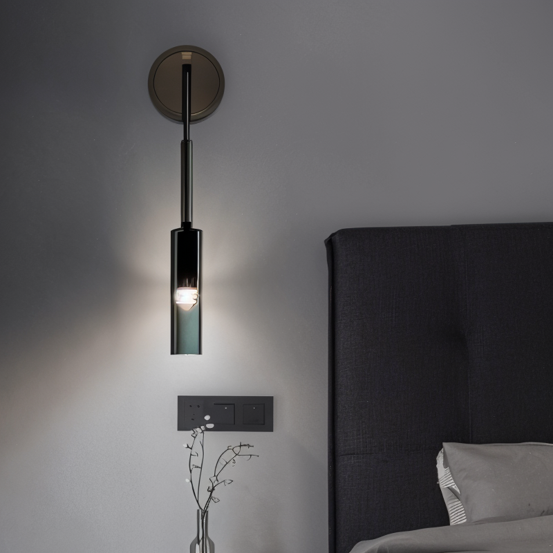 Decorative smoke glass wall lamp, modern copper finish, minimalist LED lighting, perfect for interior design.