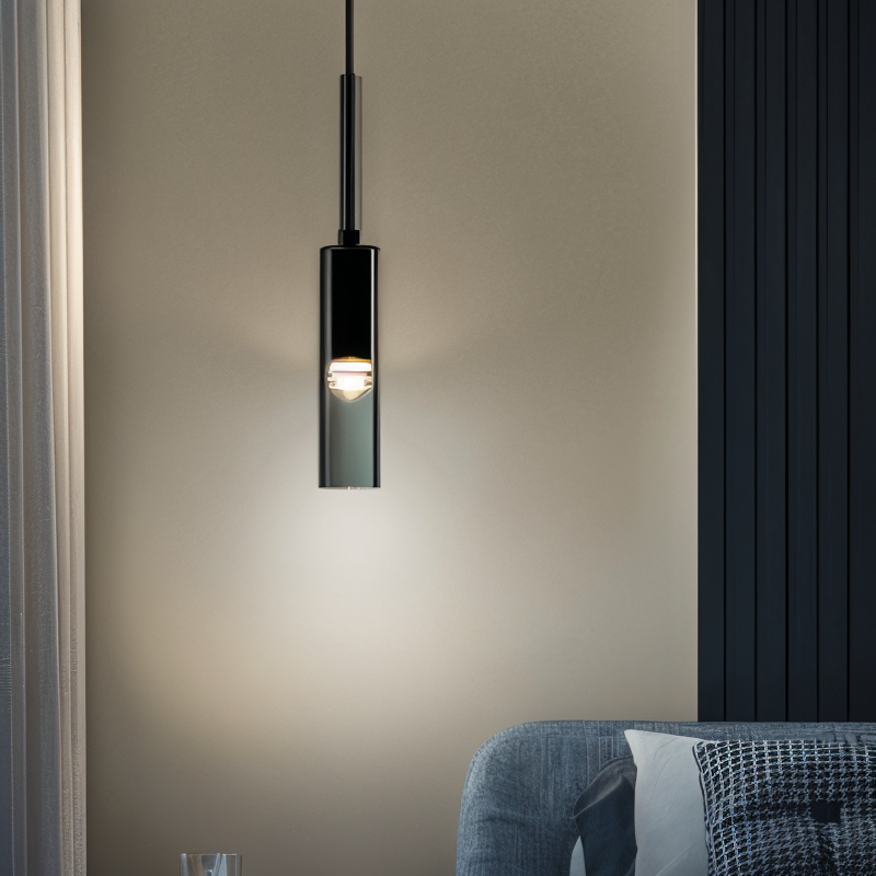 Copper finish minimalist wall lamp with smoke glass shade, modern LED lighting, home accent.