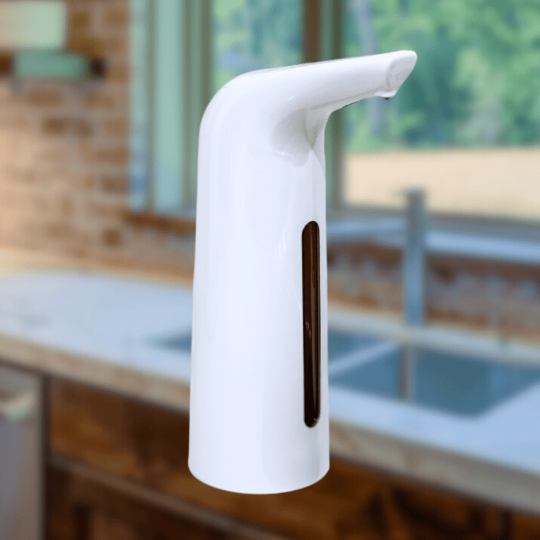 Modern touchless automatic soap dispenser for germ-free handwashing, perfect for bathroom or kitchen hygiene.