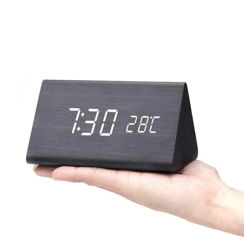 Stylish voice-activated LED digital clock, an ideal modern desk accessory gift for smart homes.