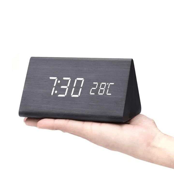 Stylish voice-activated LED digital clock, an ideal modern desk accessory gift for smart homes.