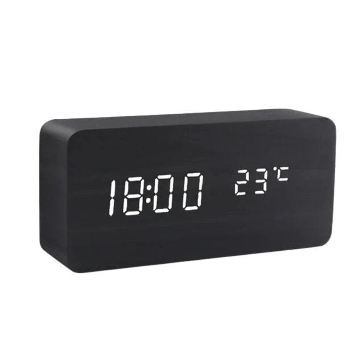 Smart voice-controlled LED digital clock. A modern decor essential, perfect for a contemporary home.