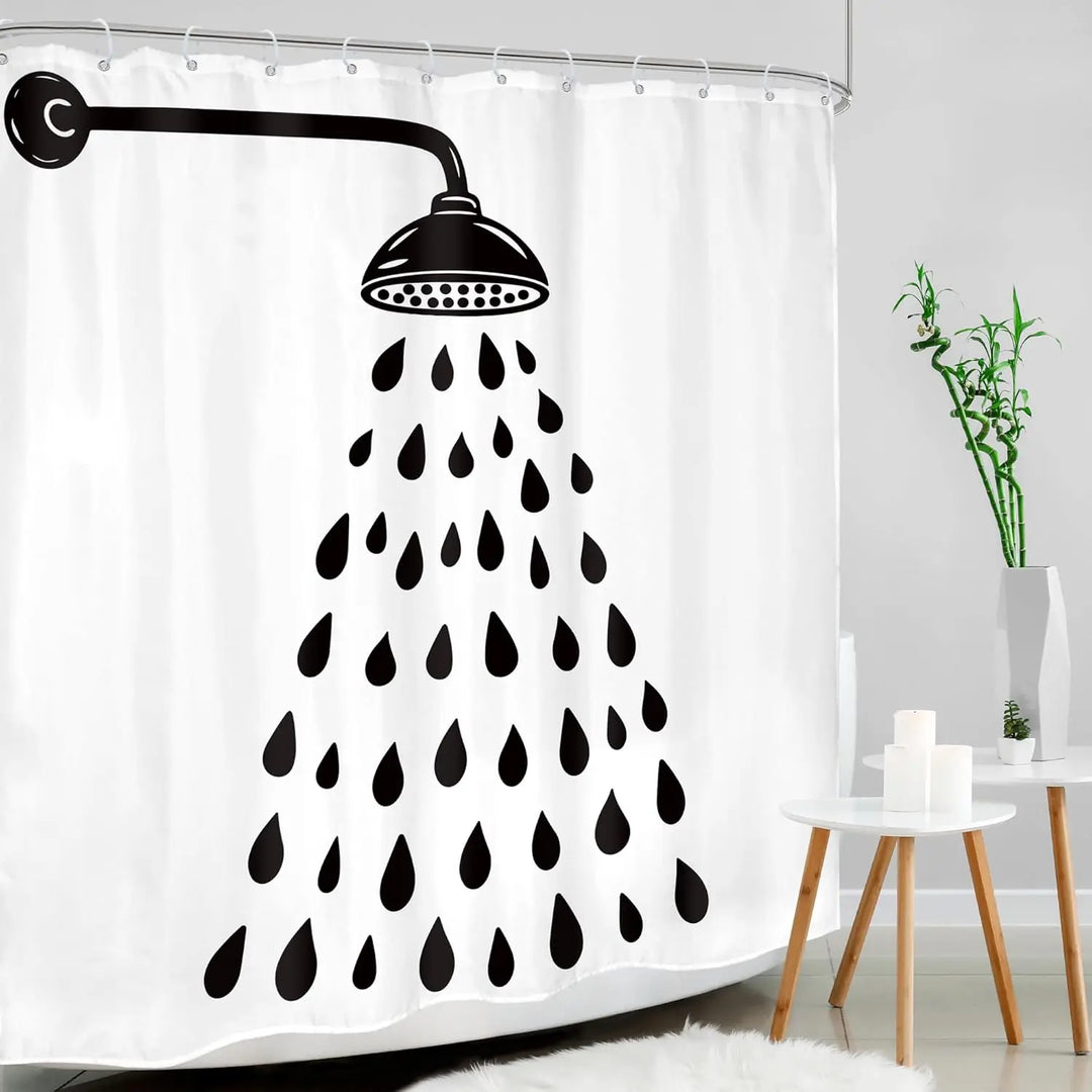 Elegant waterdrop design shower curtain, enhancing modern bathroom decor. Provides privacy & style.