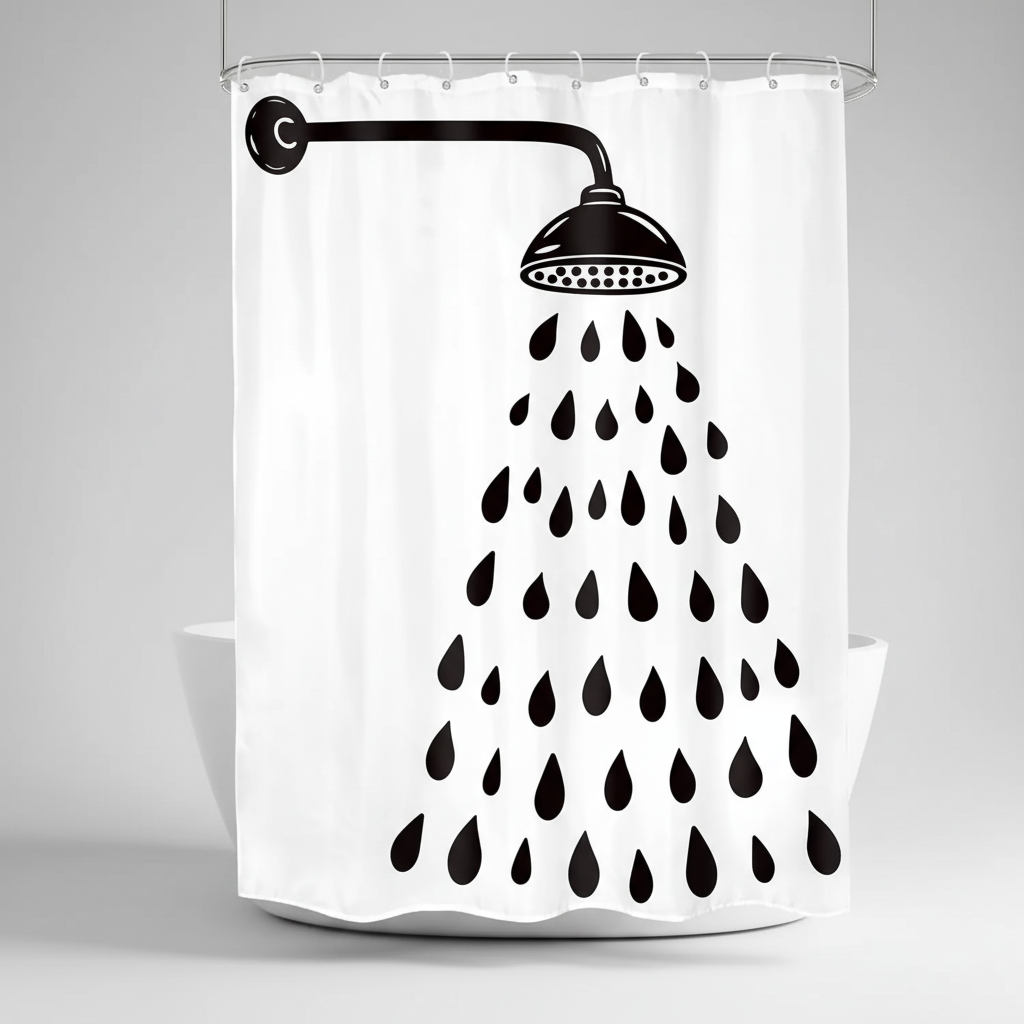 Modern polyester shower curtain featuring an artistic waterdrop pattern, perfect for updated bathroom decor.