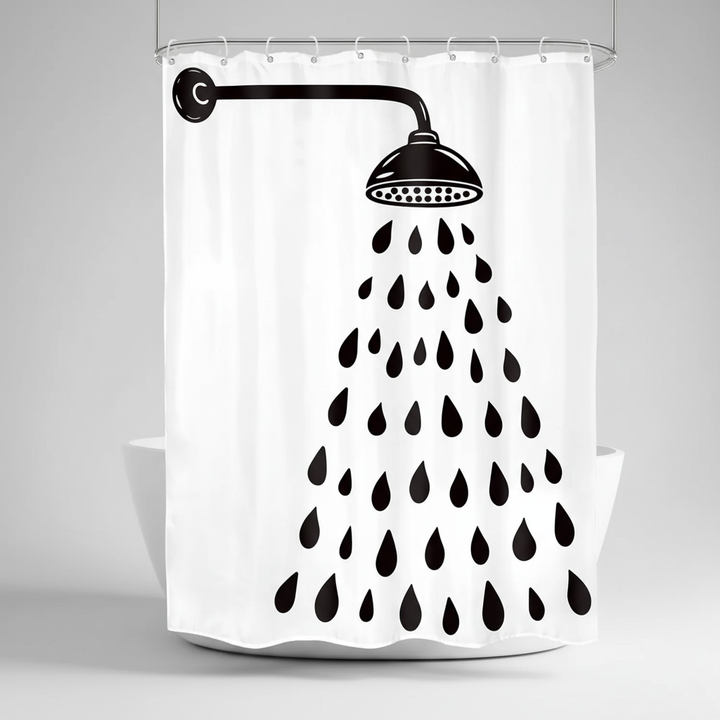 Modern polyester shower curtain featuring an artistic waterdrop pattern, perfect for updated bathroom decor.
