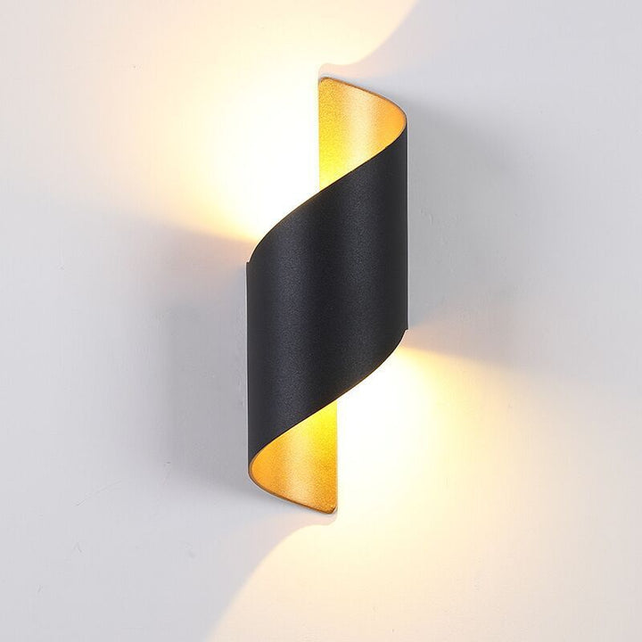 Modern spiral LED sconce, perfect accent lighting for living rooms, hallways, or gardens.