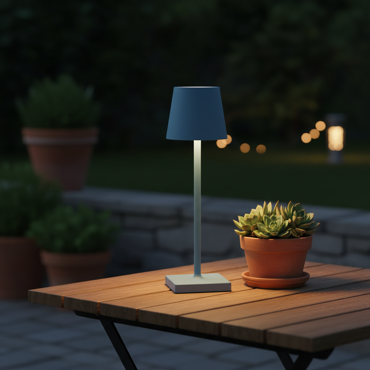 Modern wireless LED table lamp, dimmable, perfect for indoor & outdoor use, providing ambient light.