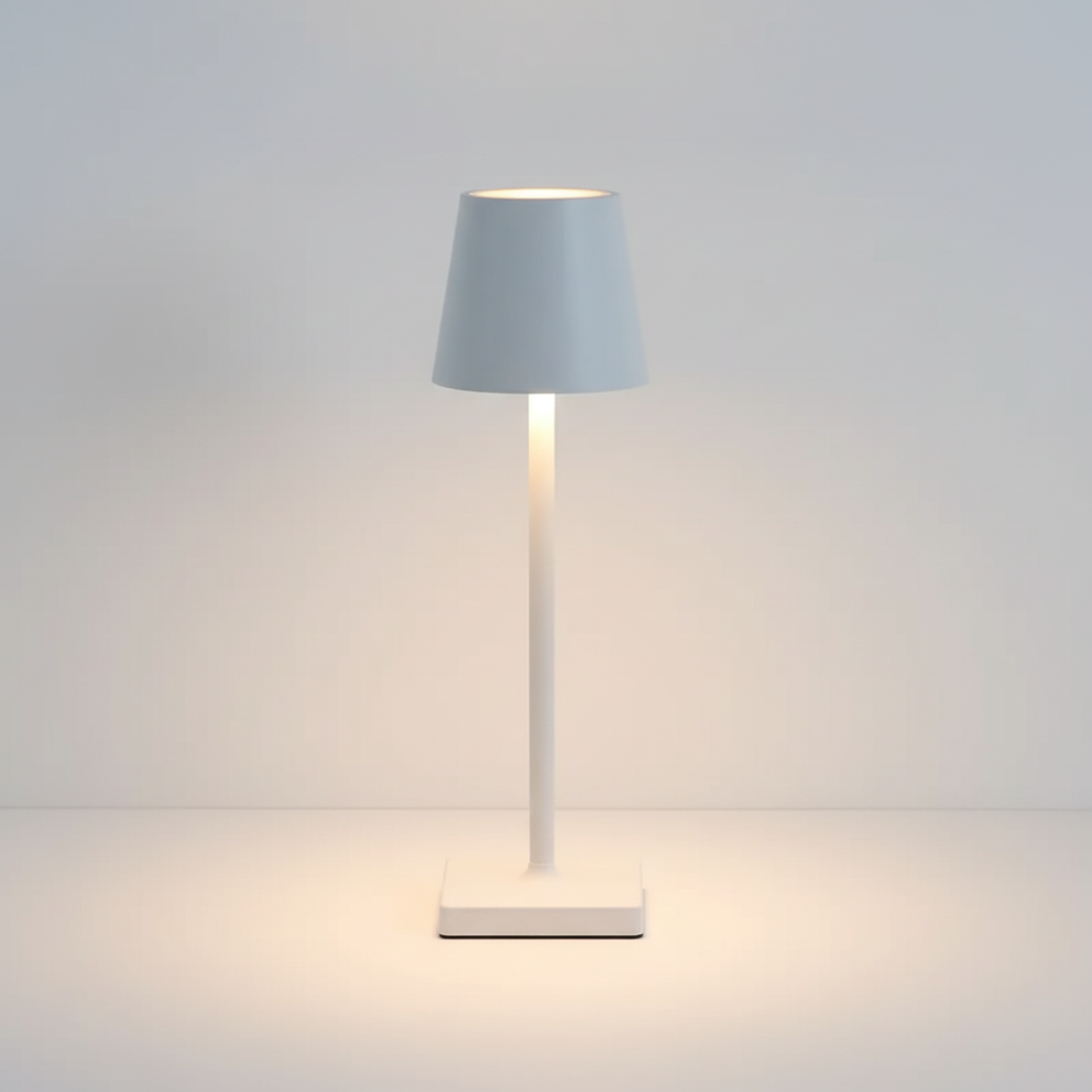 Sleek rechargeable LED table lamp, portable and dimmable, ideal for modern home decor.