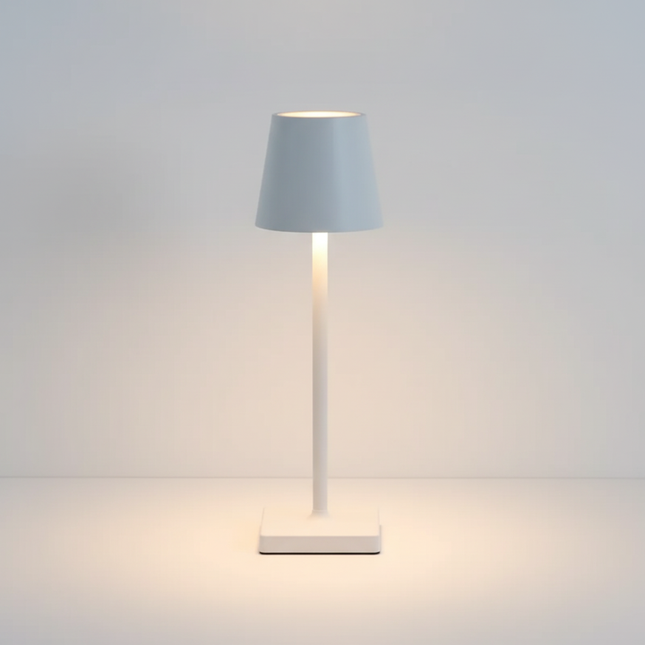 Sleek rechargeable LED table lamp, portable and dimmable, ideal for modern home decor.