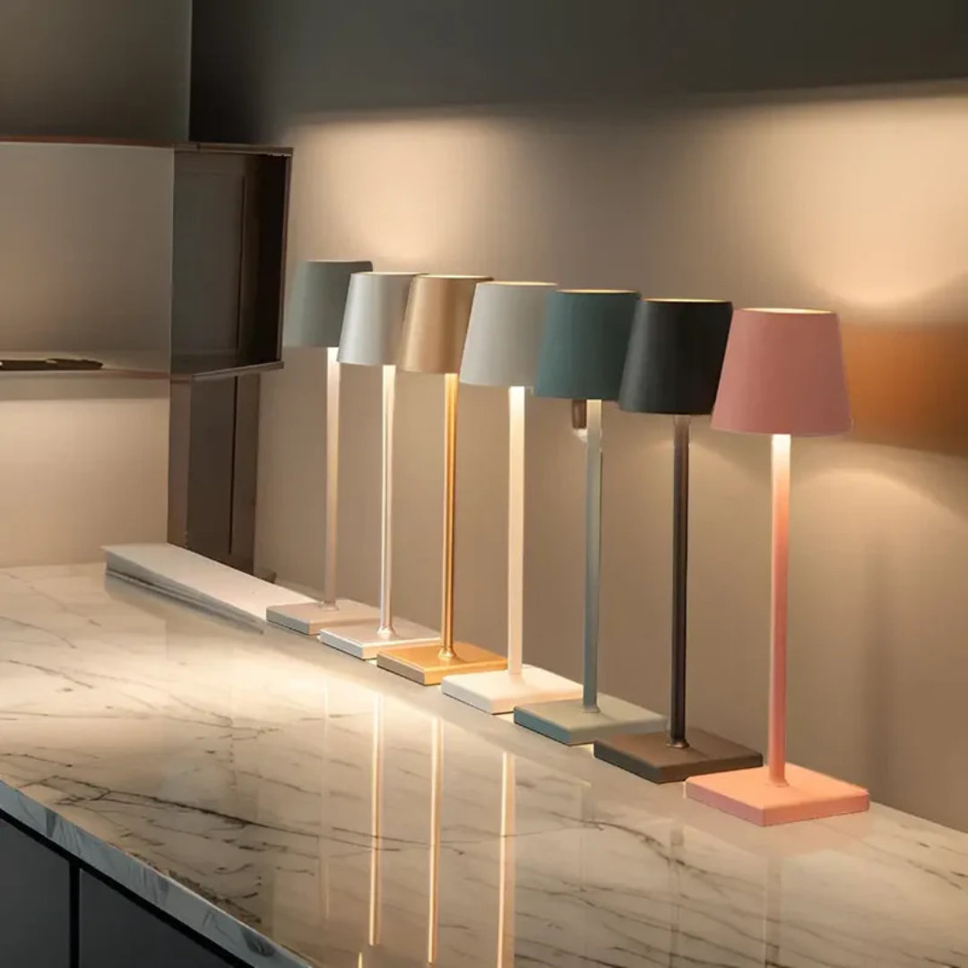 Rechargeable modern wireless table lamp, LED and dimmable, perfect for ambient lighting anywhere.