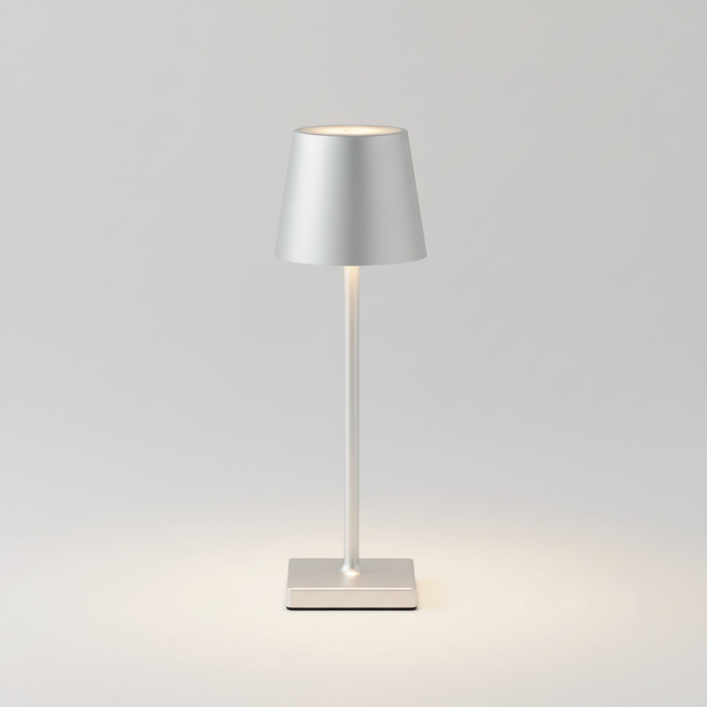 Versatile modern LED table lamp, wireless with dimmable function, enhances any interior or exterior.