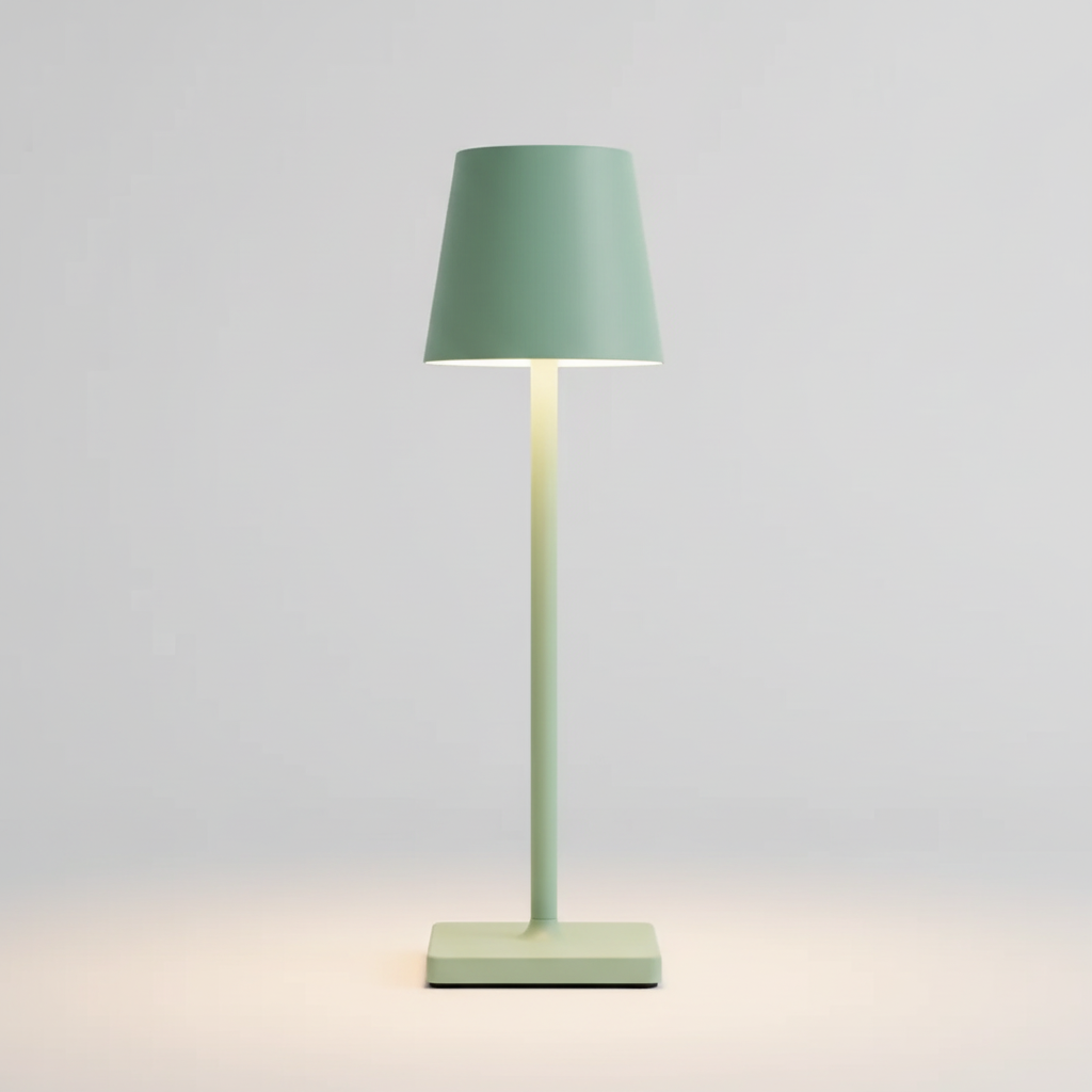 Elegant wireless LED desk lamp, dimmable and rechargeable, providing focused or ambient light.