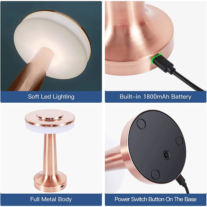 Classic design dimmable LED mood lamp, portable & rechargeable. Wireless table lamp for indoor accent lighting.