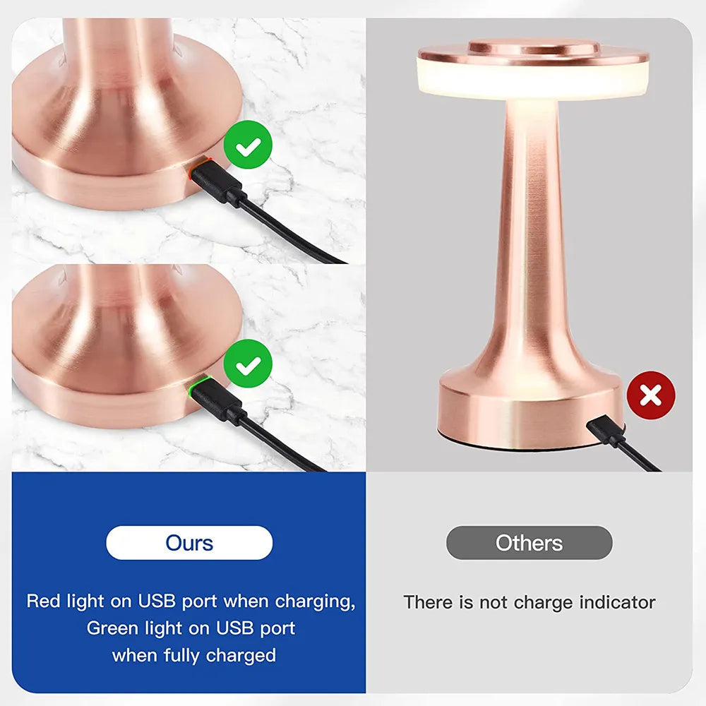 Portable LumiCrest wireless LED table lamp. Rechargeable USB & dimmable for versatile home decor & accent lighting.