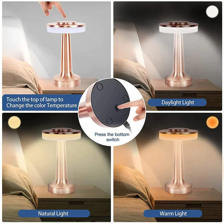 Elegant wireless LED table lamp, dimmable & portable. Modern home decor accent lamp for indoor mood lighting.