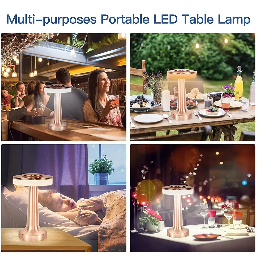 LumiCrest portable wireless LED table lamp. Dimmable & rechargeable for modern home decor and mood lighting.