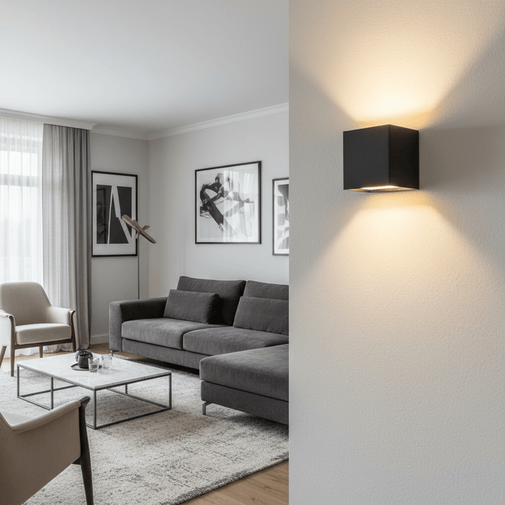 Sleek modern wireless LED wall light, perfect for bedroom accent lighting. Adjustable beam for custom decor.