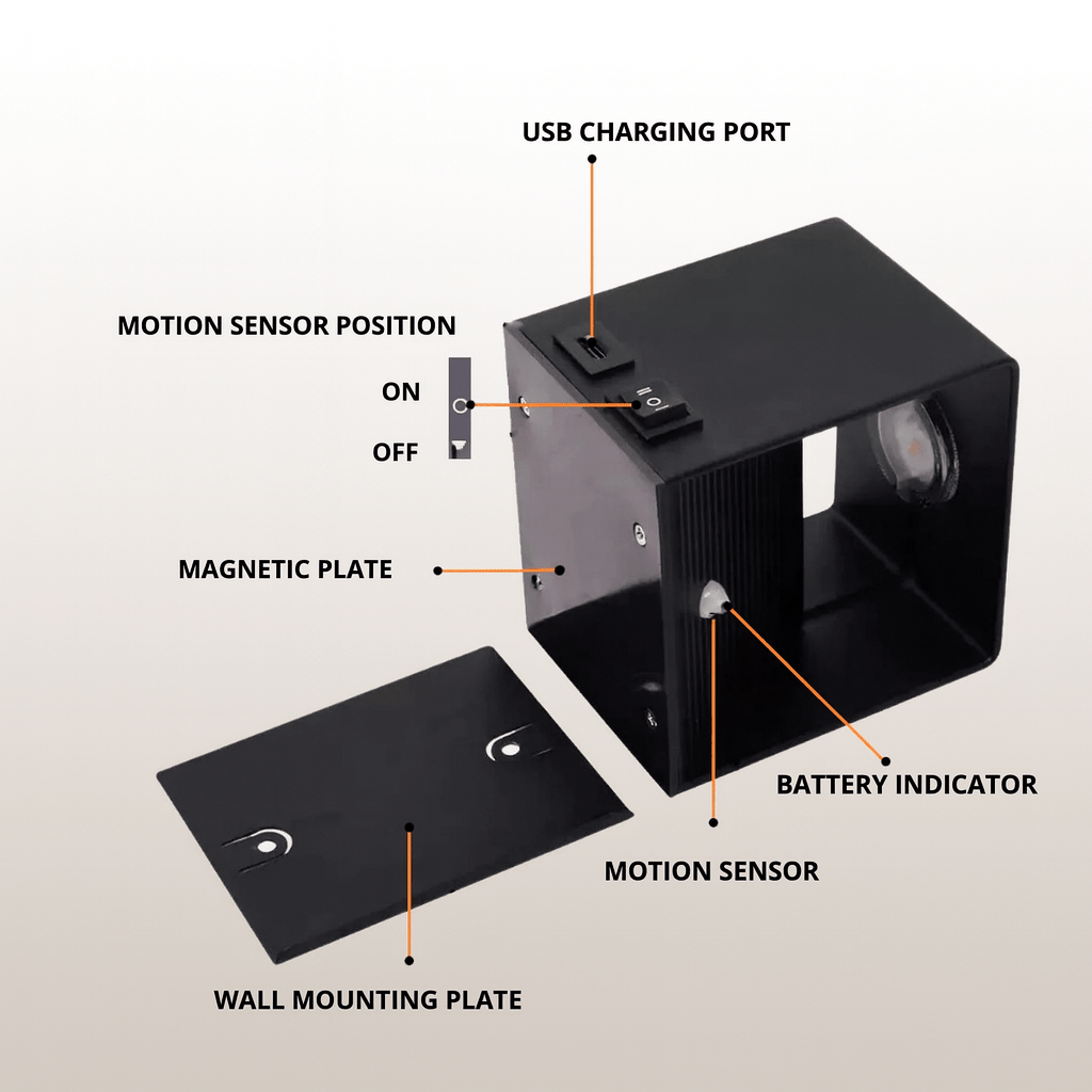 Versatile modern wireless LED wall light, adjustable beam creates perfect accent lighting for any room.