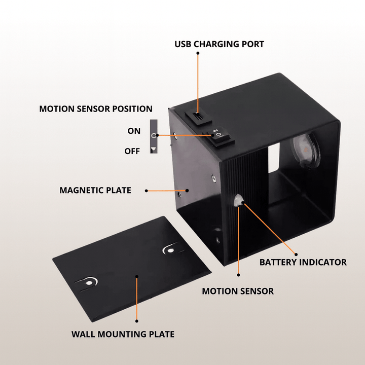 Versatile modern wireless LED wall light, adjustable beam creates perfect accent lighting for any room.
