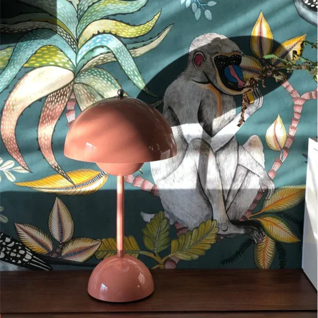 Portable rechargeable LED table lamp in modern Scandinavian style, ideal for desk, bedside or patio.