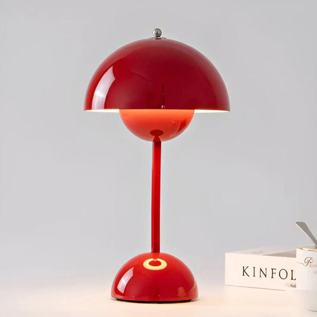 Elegant modern wireless table lamp design, provides portable, rechargeable lighting for any room.