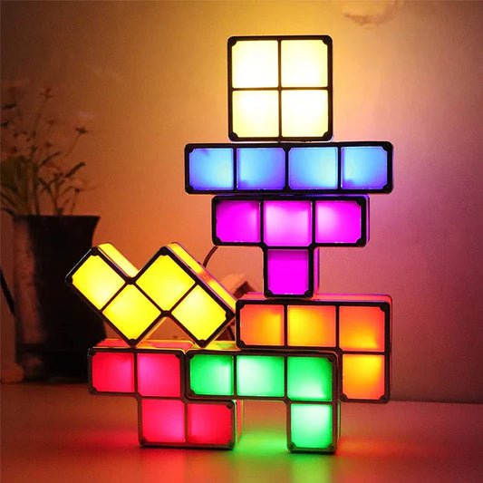 Modular Tetris night light lamp for kids room, customizable LED gaming decor