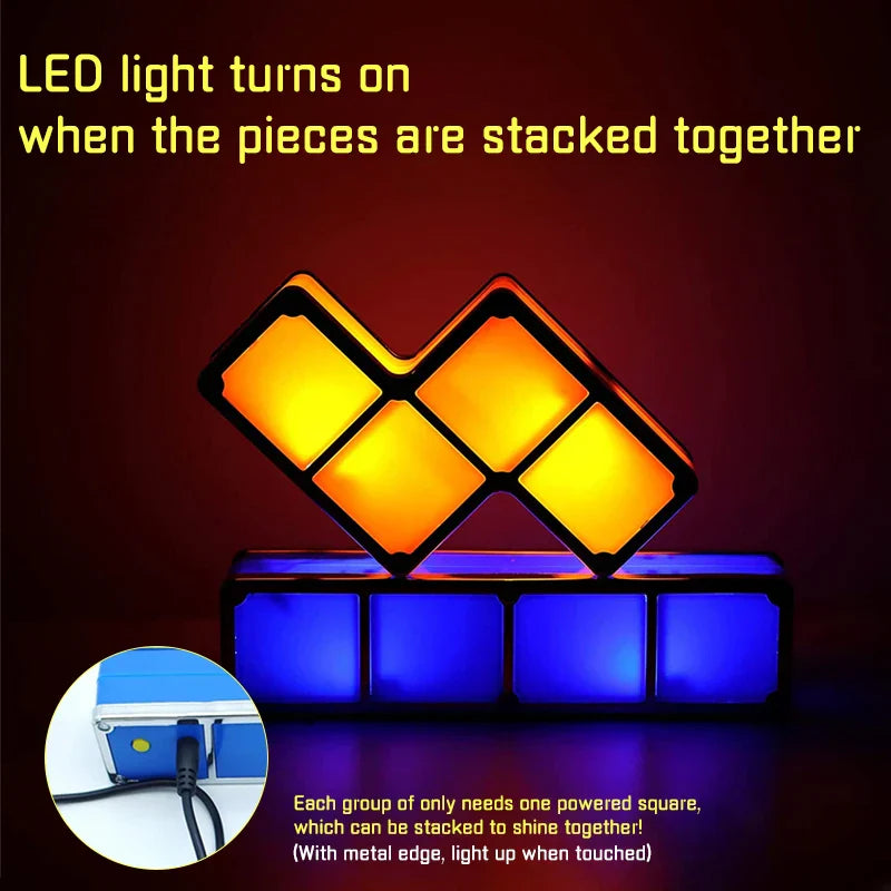 Creative modular LED Tetris lamp, fun gaming decor and night light for children