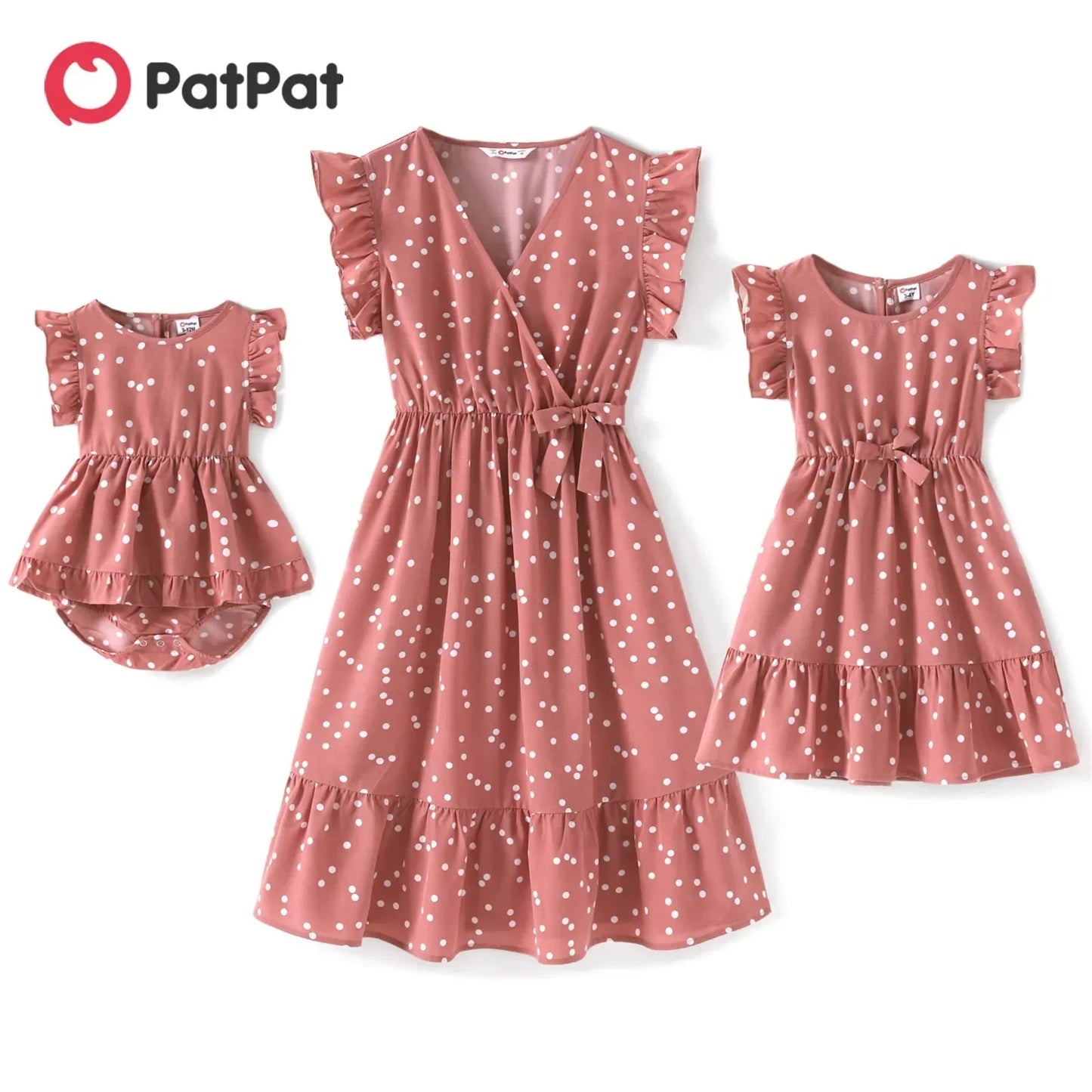 Girls pink dotted cross wrap dress, a stylish and comfortable knee-length casual dress