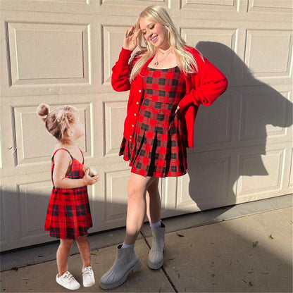 Collection of mother daughter sunflower off-shoulder dresses in various sizes, mommy and me outfits.