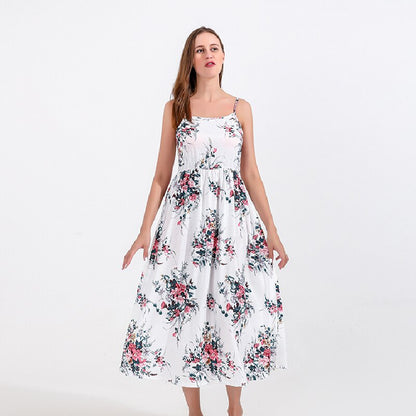 Women's casual floral print summer dress, matching with a baby girl's outfit.