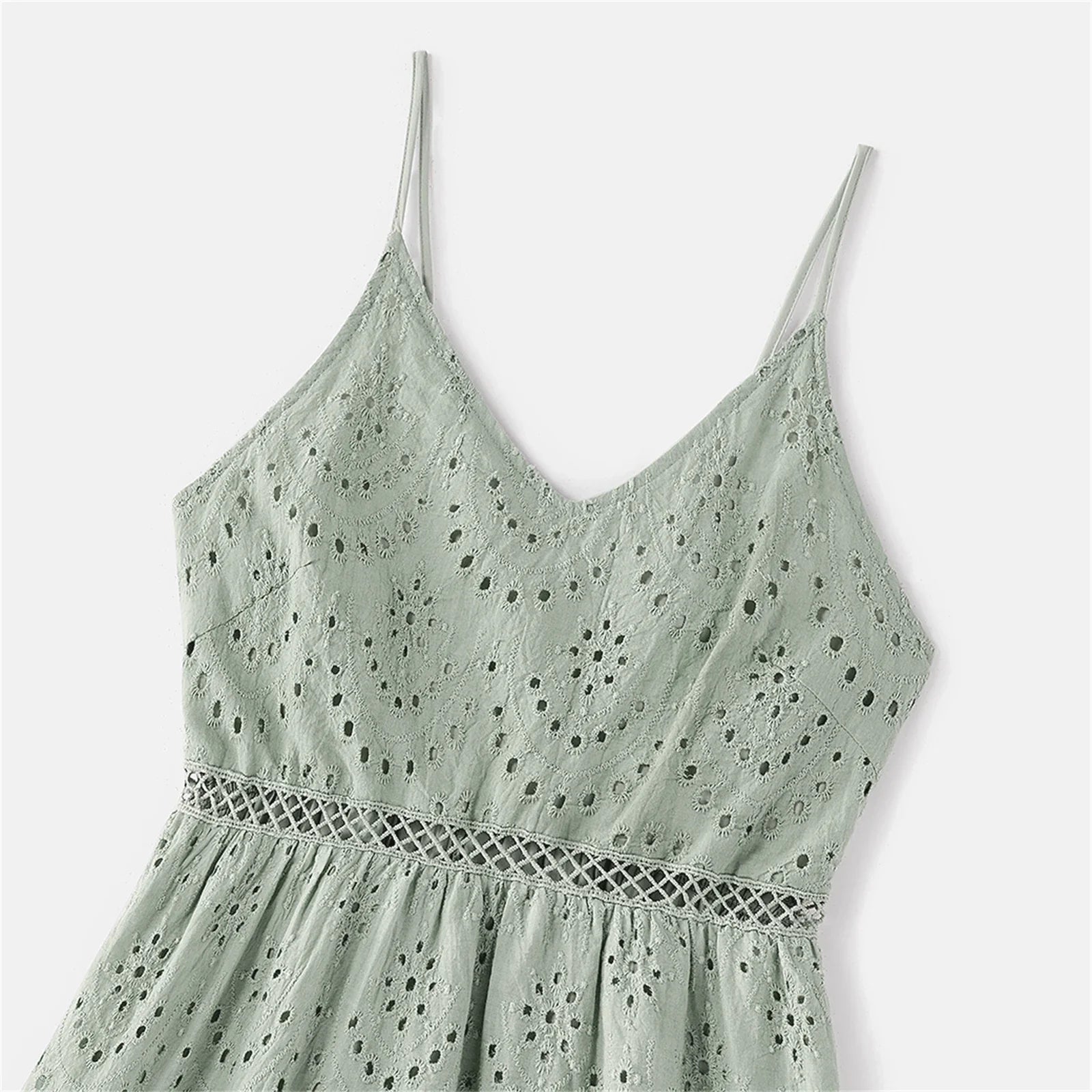 Family matching graygreen V-neck cotton summer outfits, comfortable and stylish sleeveless dresses