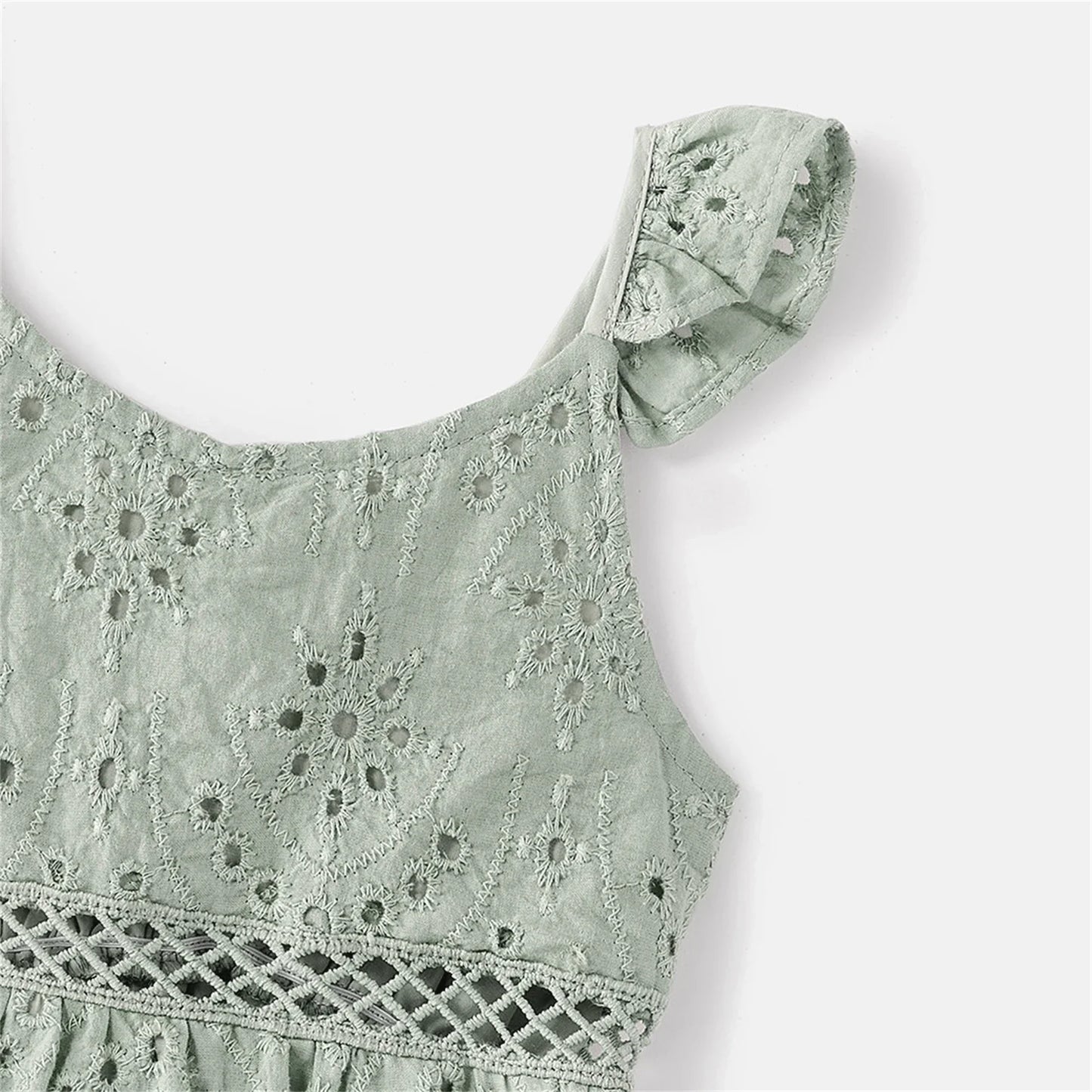 Girls' graygreen V-neck cotton sleeveless dress, a cute addition to matching family outfits