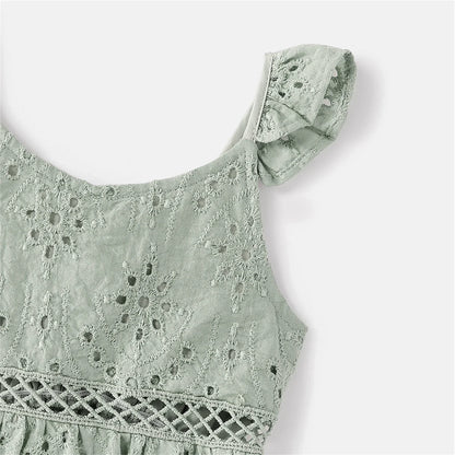 Girls' graygreen V-neck cotton sleeveless dress, a cute addition to matching family outfits