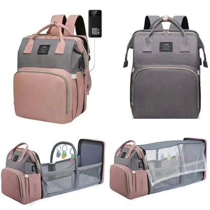 Mom's waterproof diaper backpack, large capacity, for baby travel essentials, front view