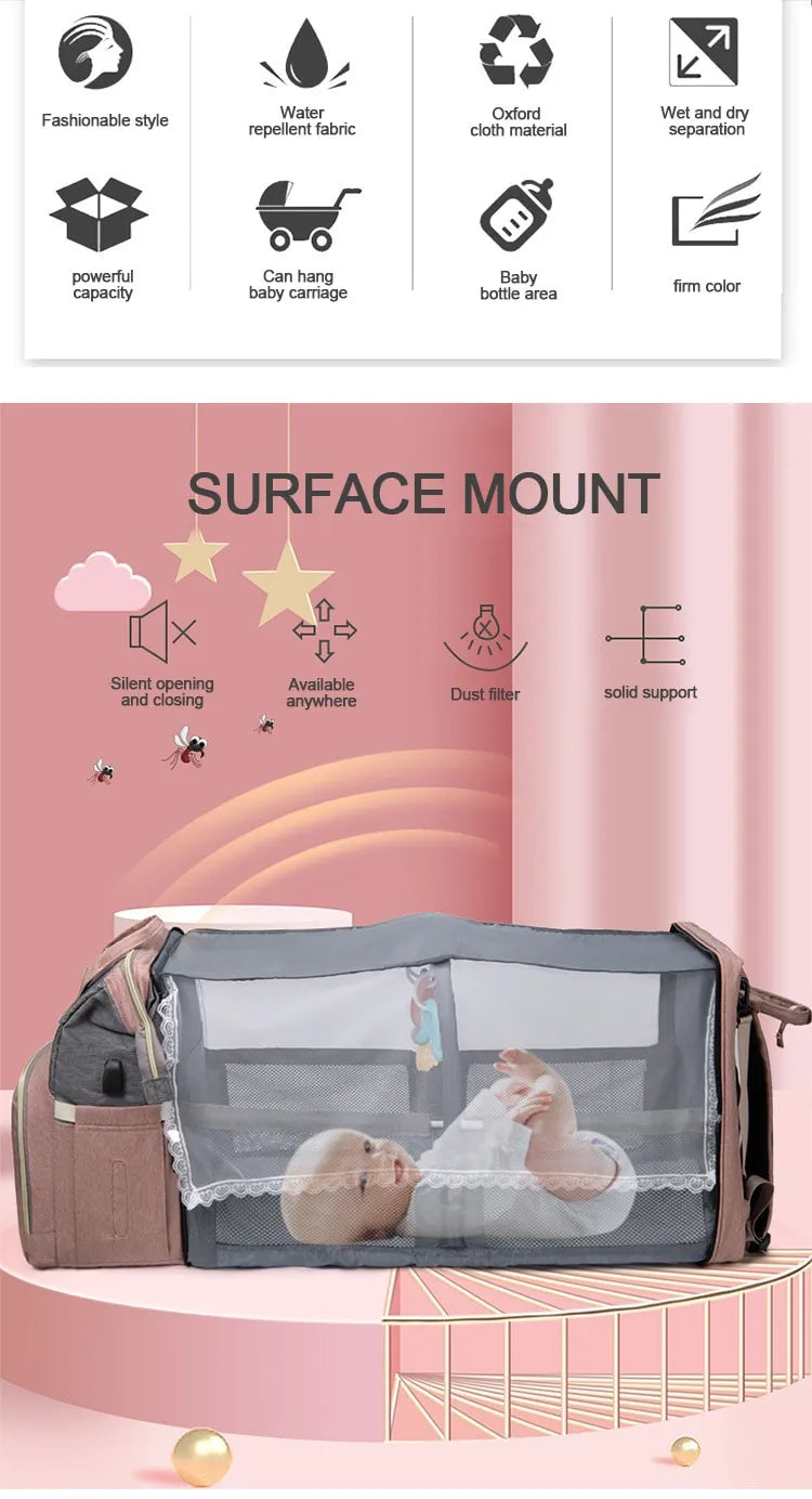 Waterproof diaper backpack in a neutral color, suitable for both parents, large capacity
