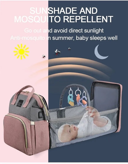 Close-up of waterproof fabric on a large capacity diaper backpack, mom bag feature