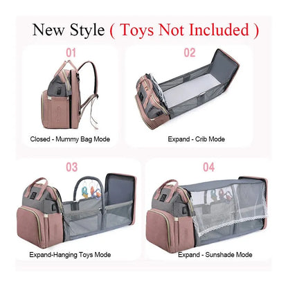 Waterproof diaper backpack for mom by baby transport with multiple compartments and zippers