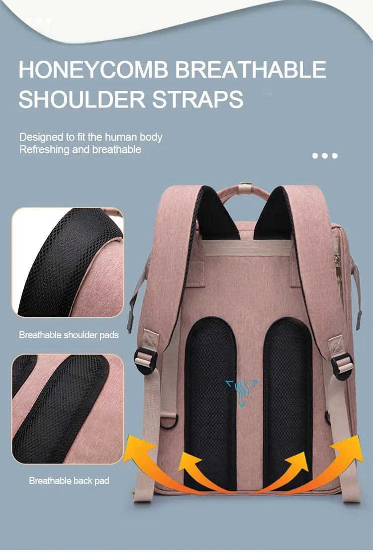 Waterproof nylon diaper backpack, large capacity, organized for all baby transport needs