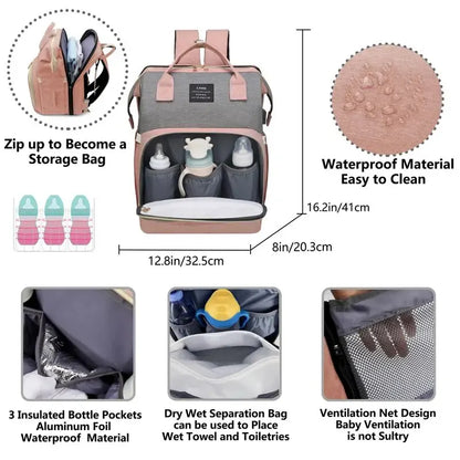 Foldable diaper changing bag in waterproof nylon, ideal for new mom gift