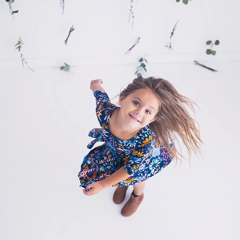 Baby girl's blue floral dress, matching mommy, ideal for summer outfits.