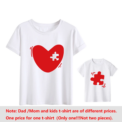 Family members in matching cotton print t-shirts, enjoying a summer day, casual wear
