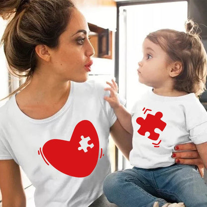 Detailed view of the unique print on a mommy and me matching family t-shirt, cotton