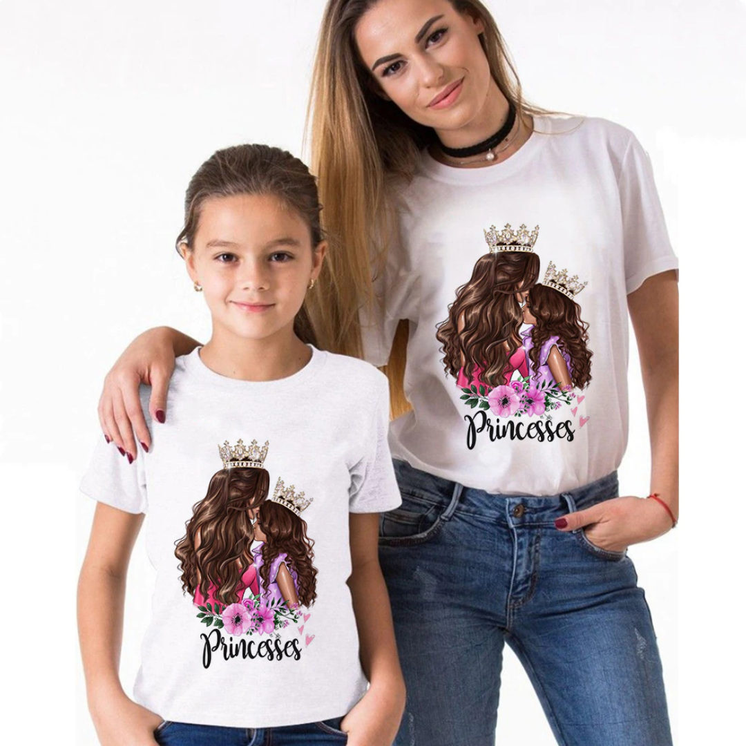 Mommy and Me 'Princess' pink t-shirt set, short sleeve cotton, for mother and daughter family matching outfits