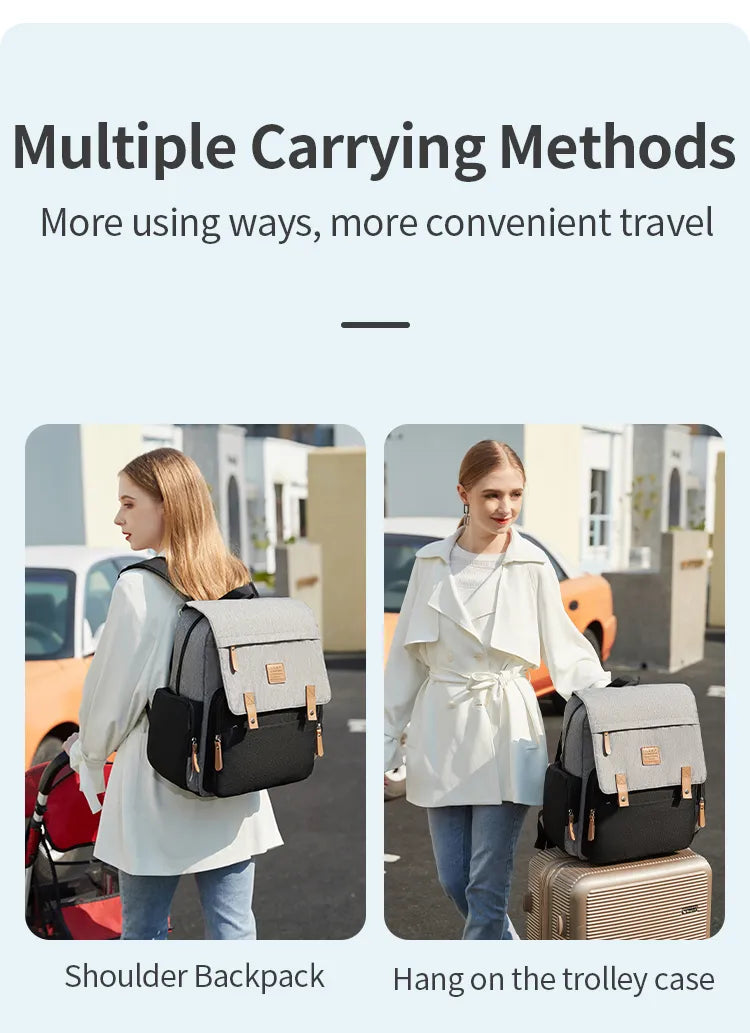 Versatile mommy bag, functions as a diaper backpack and a convenient changing station